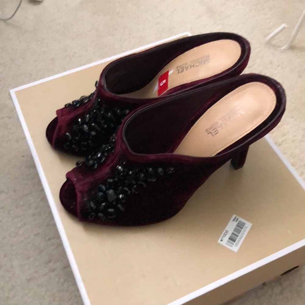 Michael Kors velvet jeweled heel slides - Picture 2 of 5